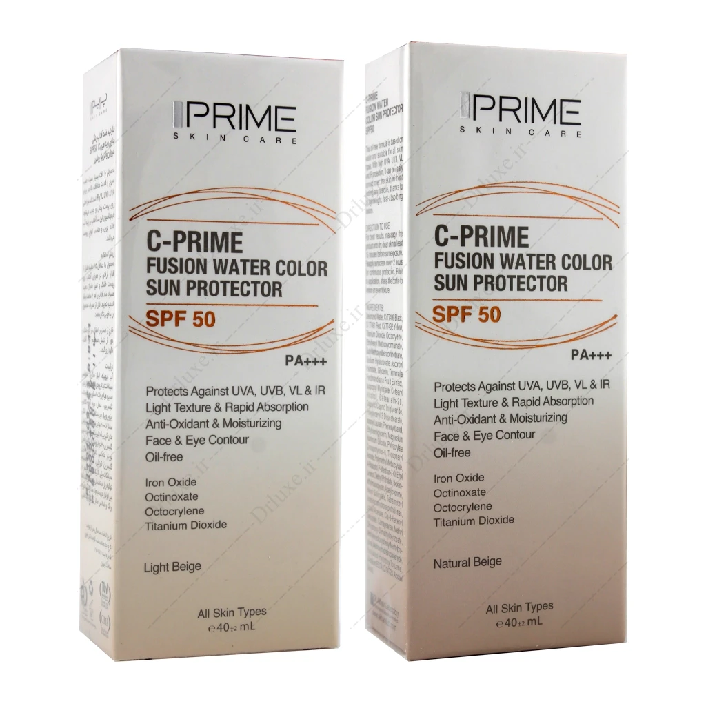 فلوئید ضد آفتاب SPF50 رنگی ویتامین C پرایم مدل فیوژن واتر 40 میلی‌لیتر